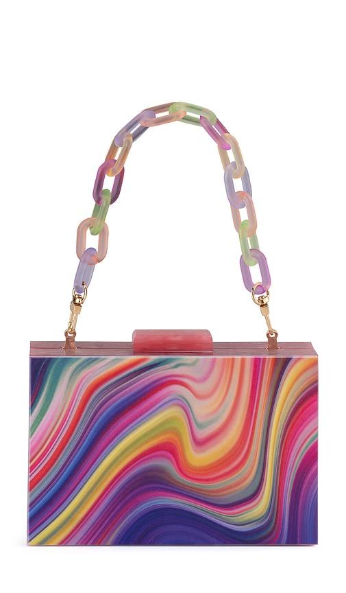 olga berg dorothy swirl print box clutch in purple.