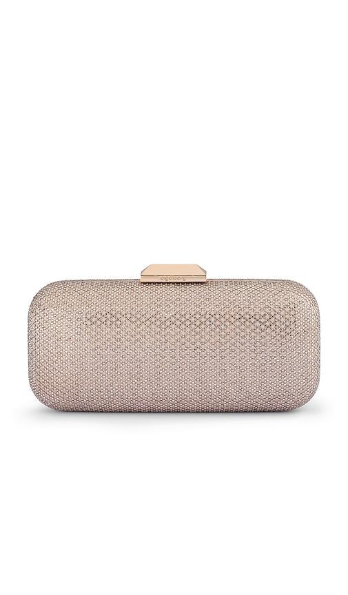 olga berg edie crystal clutch in metallic neutral.