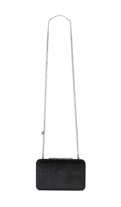 olga berg eleanor crystal top handle bag in black.