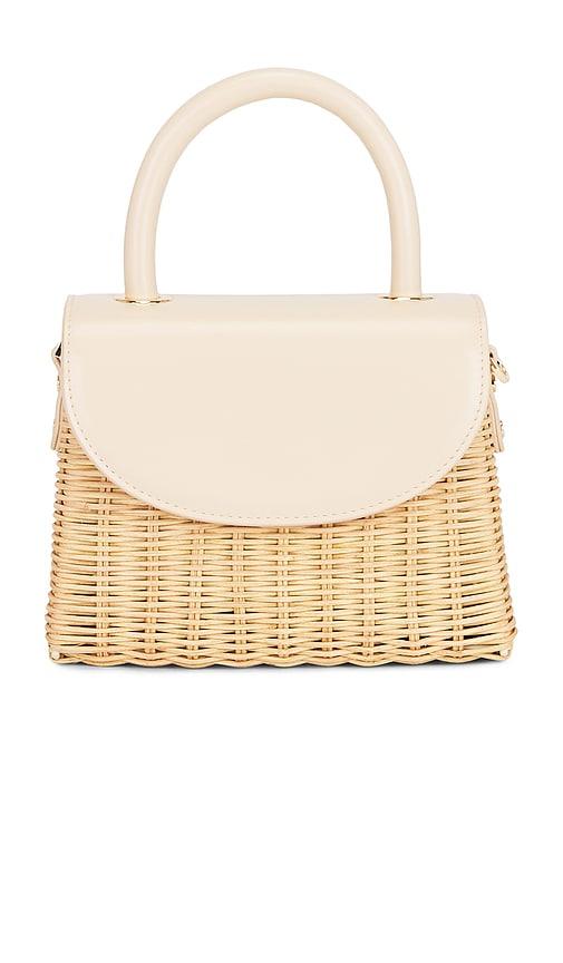 olga berg elle wicker top handle bag in neutral.