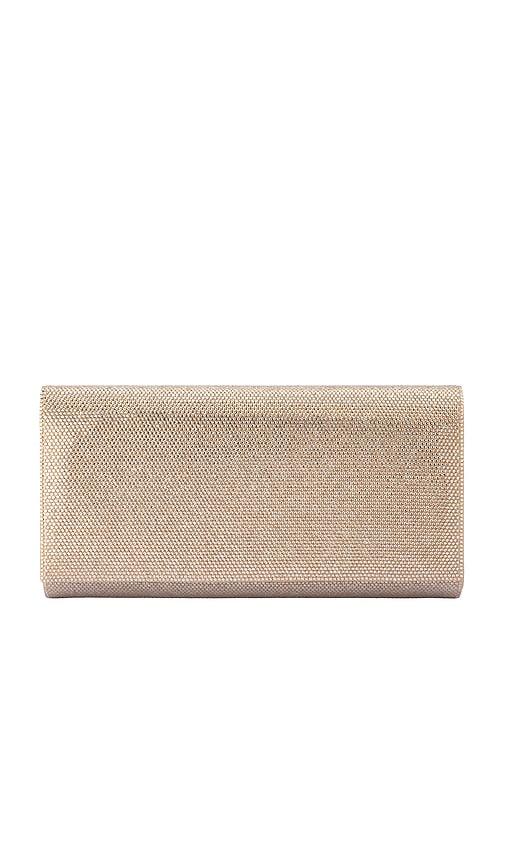 olga berg grace envelope clutch in metallic neutral.