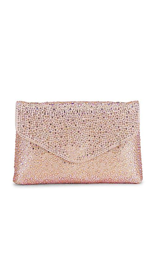 olga berg hattie crystal shoulder bag in peach.
