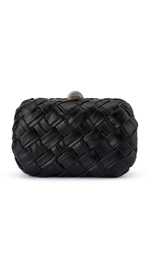 olga berg haven woven clutch in black.