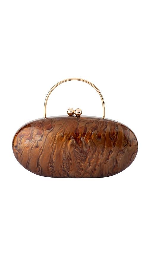 olga berg imelda acrylic top handle bag in brown.