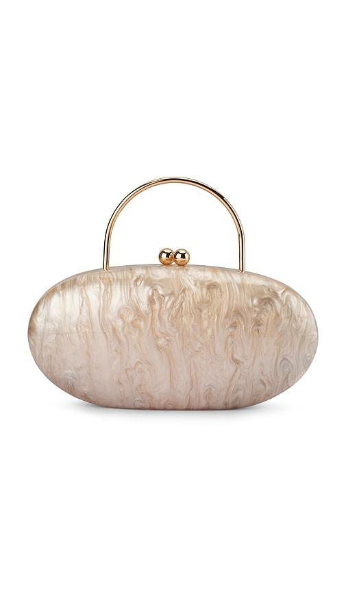 olga berg imelda top handle bag in metallic neutral.