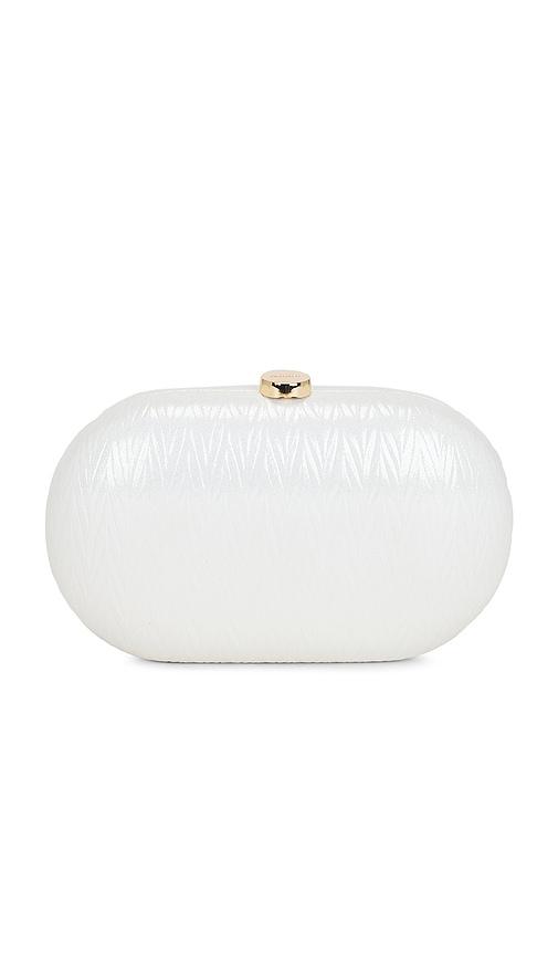 olga berg izza oval clutch in ivory.
