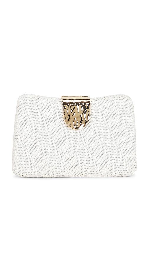 olga berg lindy woven clutch in white.