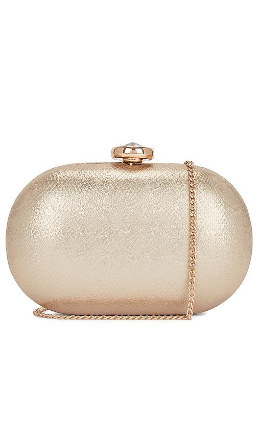 olga berg marta metallic clutch in metallic gold.