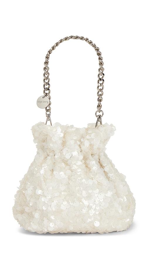 olga berg mattie sequin pouch in ivory.