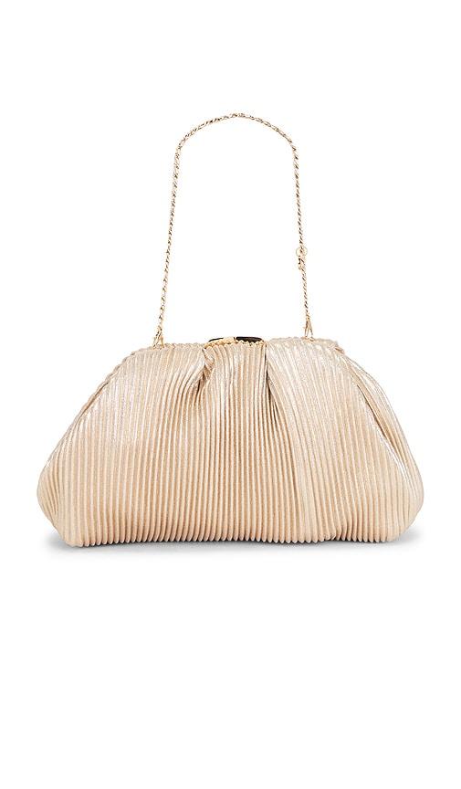 olga berg naomi pleated clutch in metallic gold.