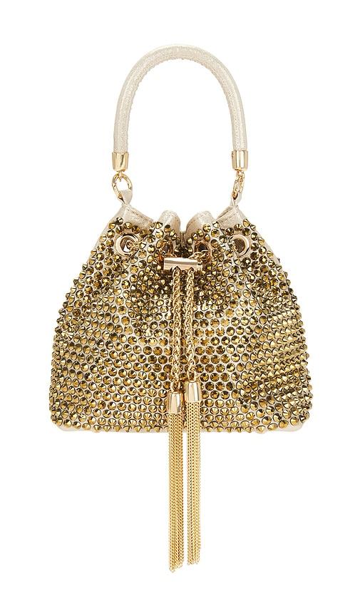 olga berg santorini hotfix pouch in metallic gold.