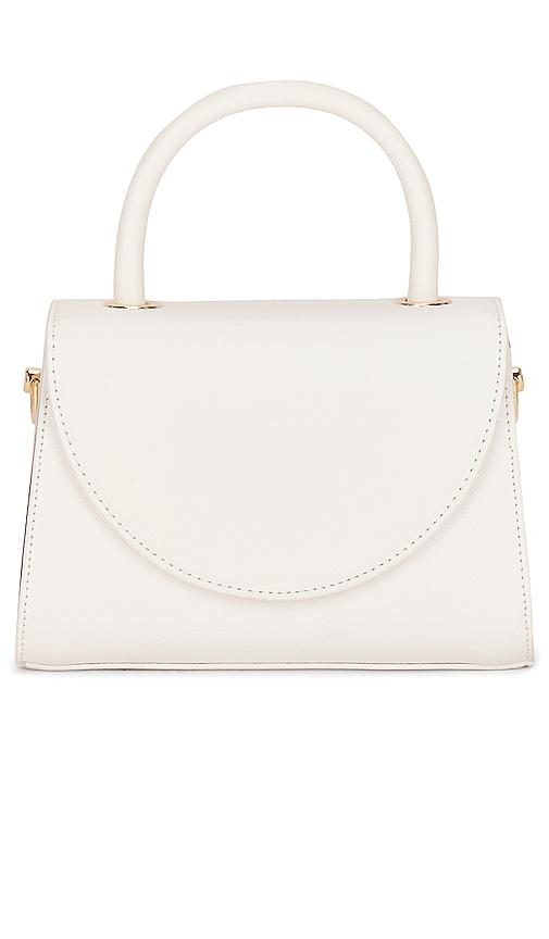 olga berg sasha top handle bag in white.