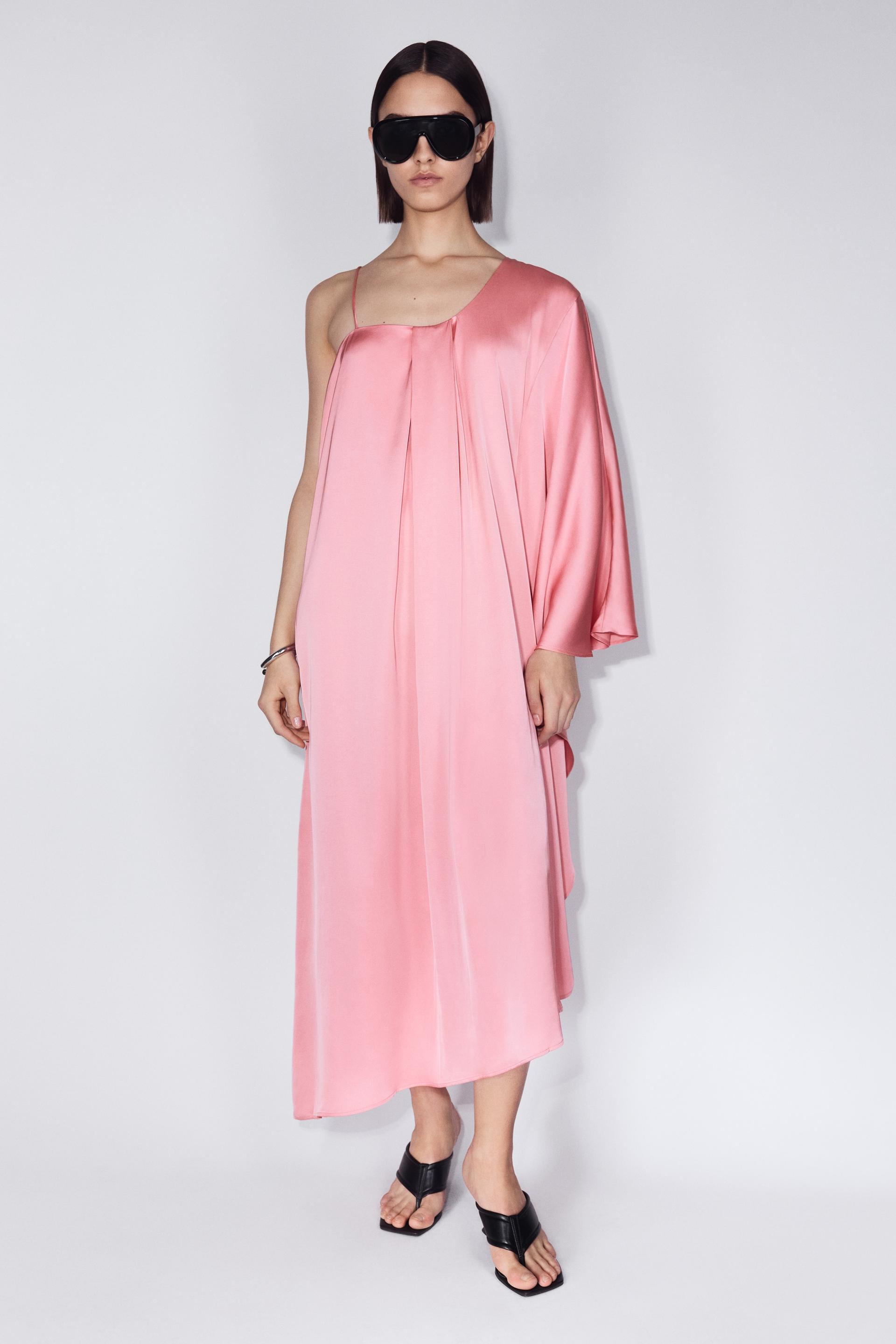 one-shoulder satin kaftan dress
