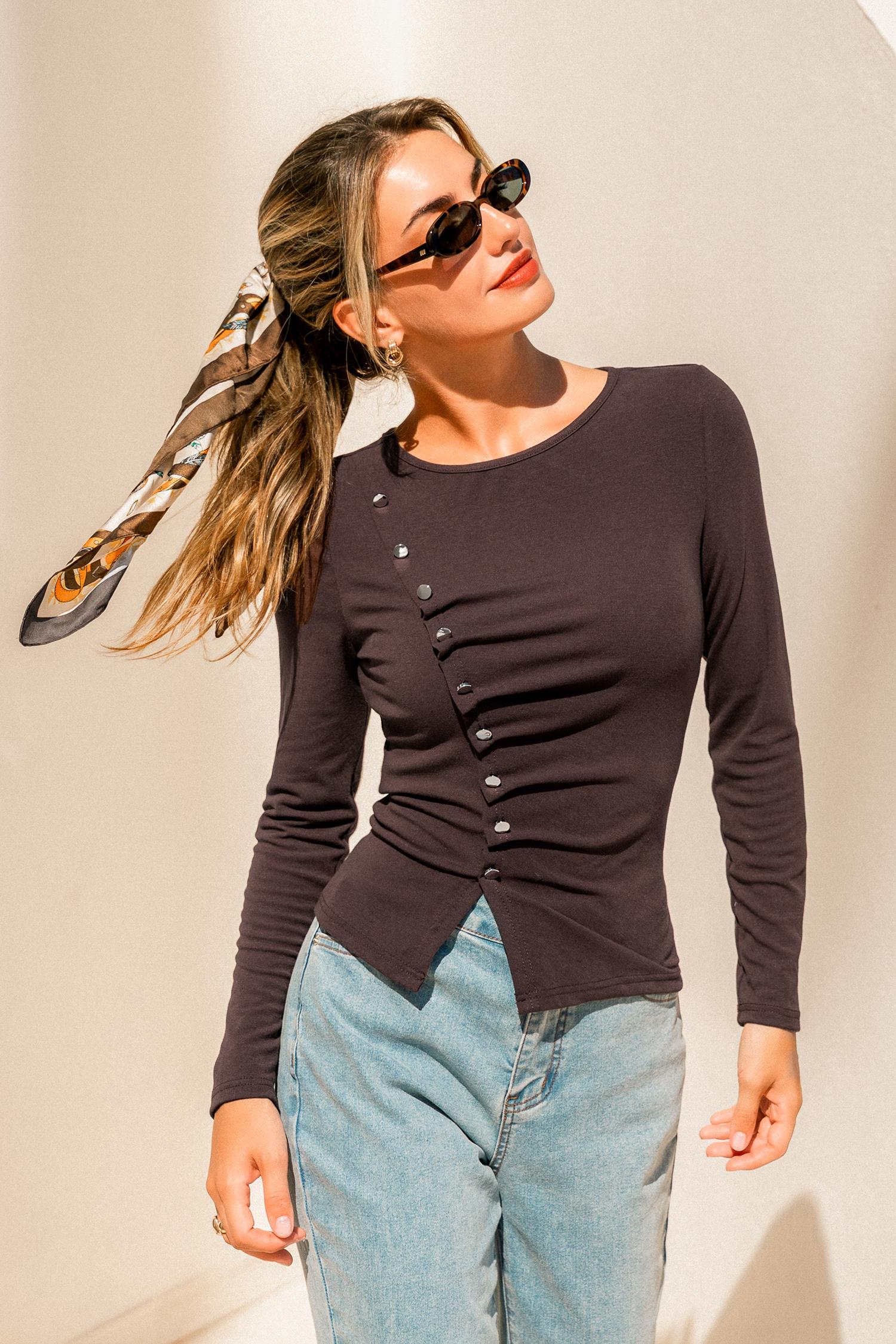 one sided brown top - l