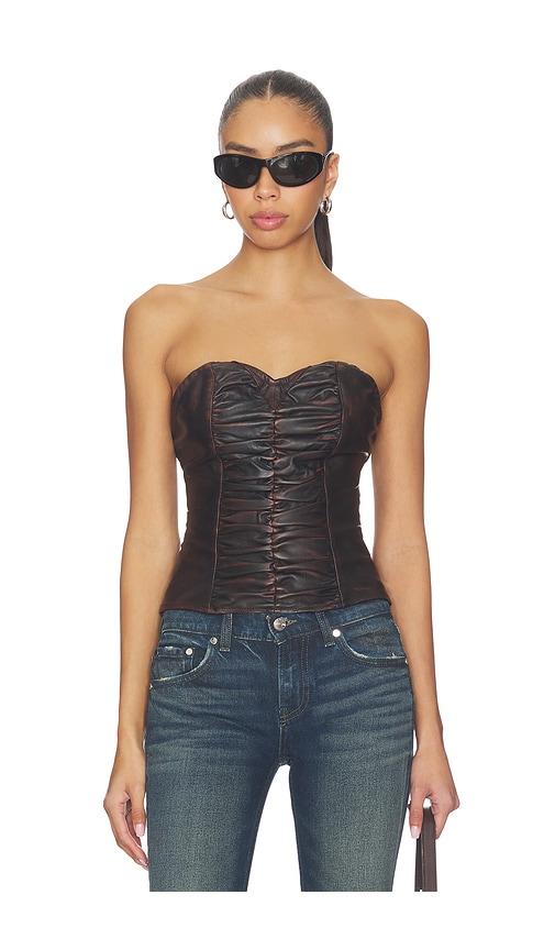 one teaspoon leather strapless bustier top in chocolate. - size s (also in xs)