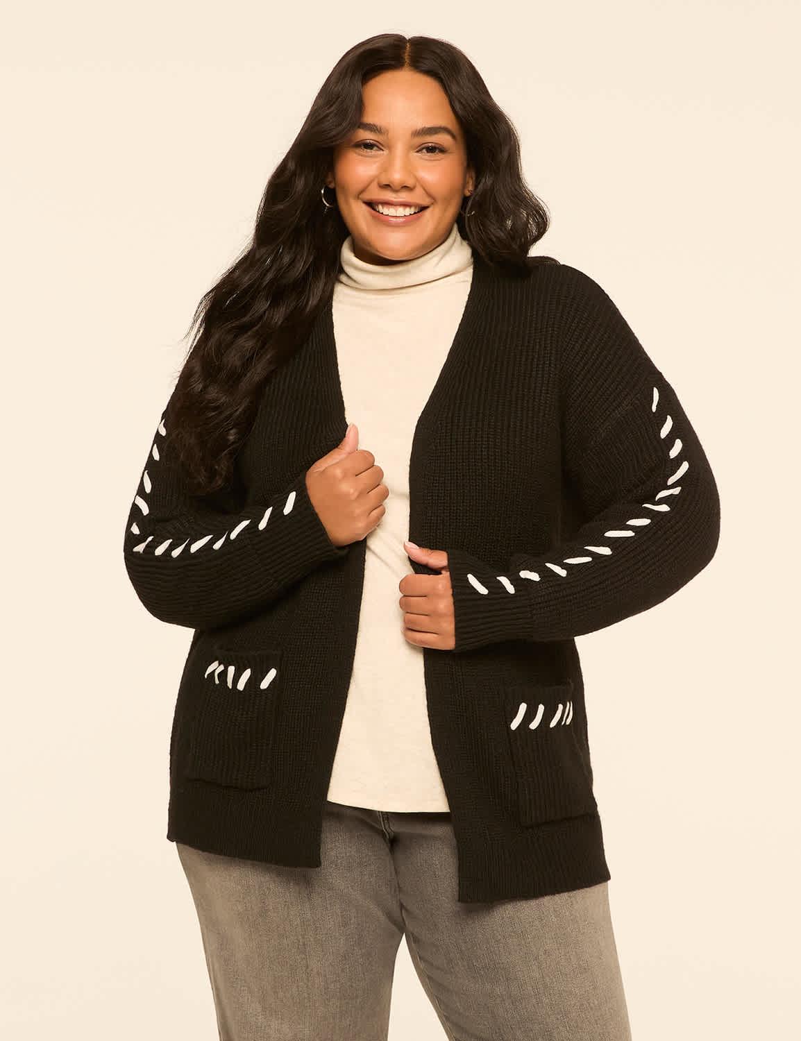 open-front whipstitch cardigan