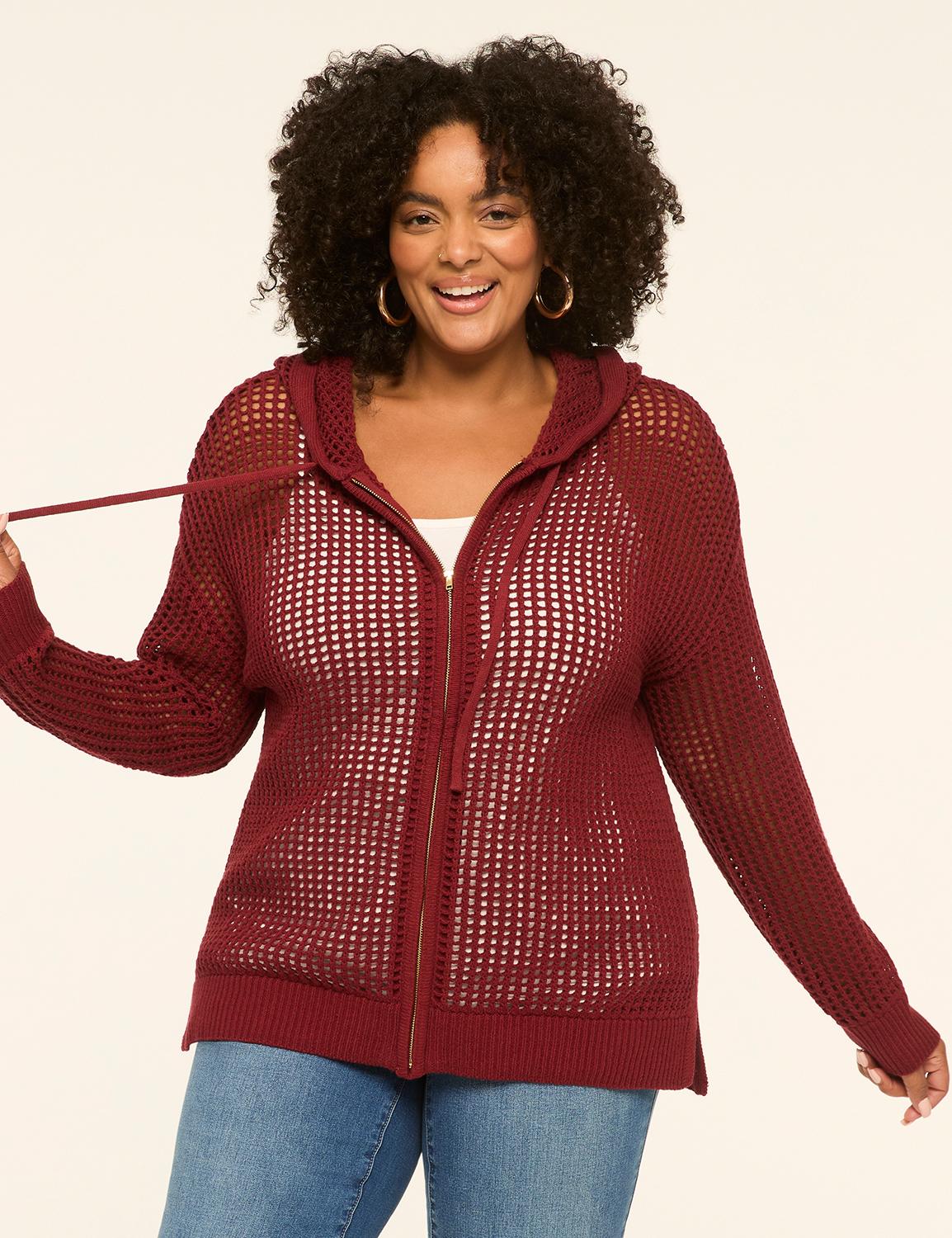 open-stitch full-zip hoodie sweater