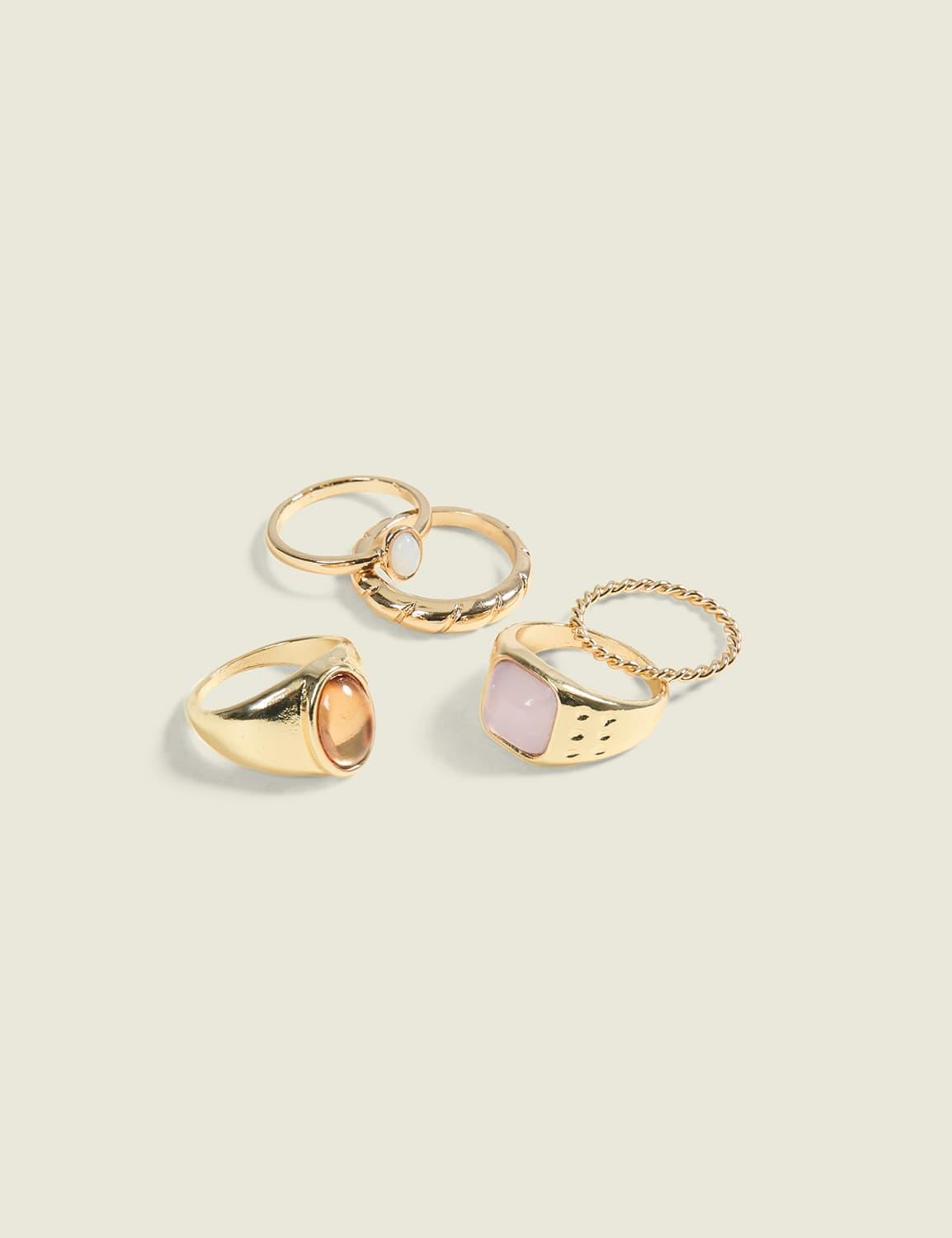 orange & pink imitation stone ring stack