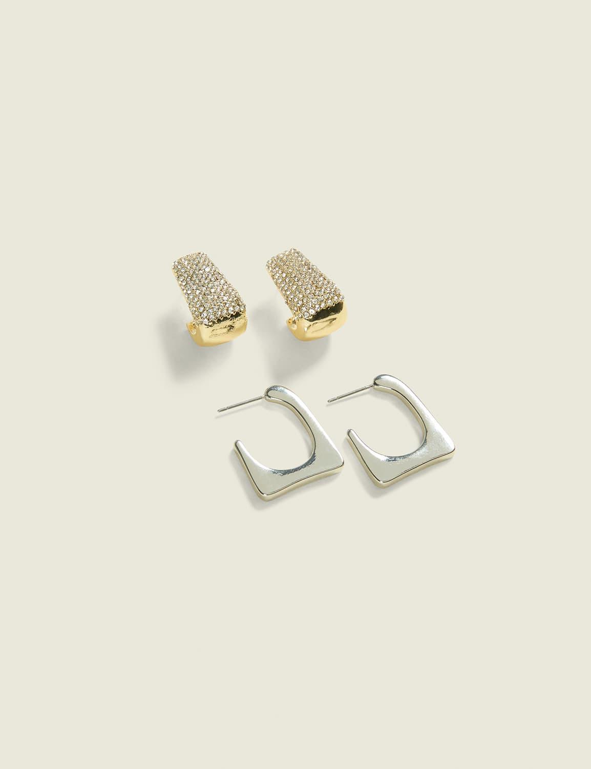 organic hoop & pave drop earring 2-pack