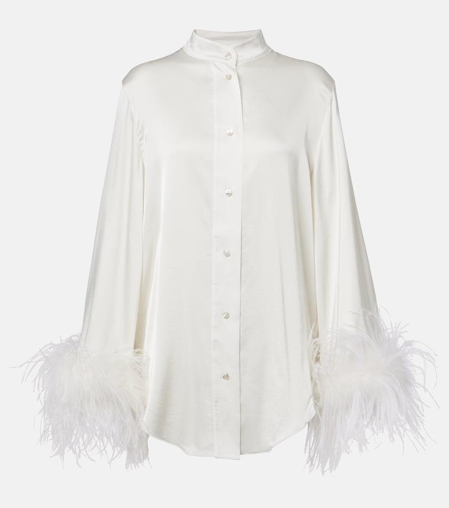 oséree bridal feather-trimmed satin shirt
