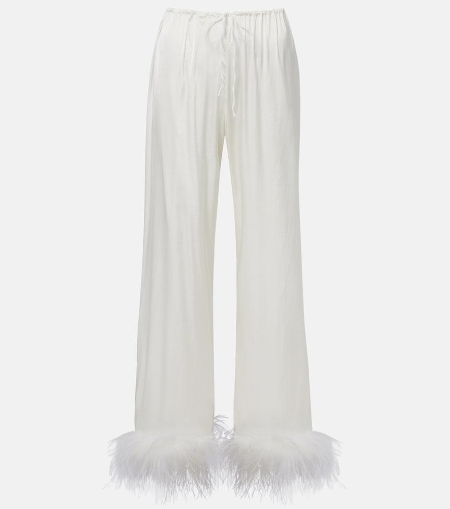 oséree bridal feather-trimmed satin wide-leg pants