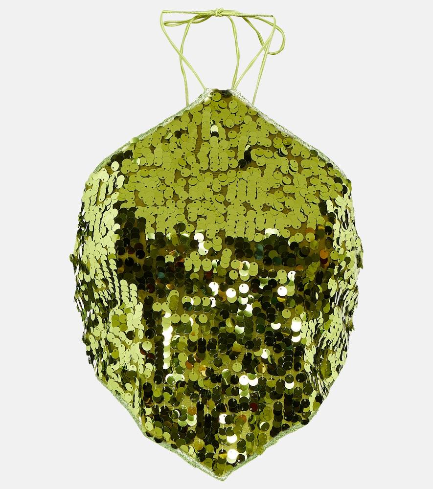 oséree sequined halterneck crop top