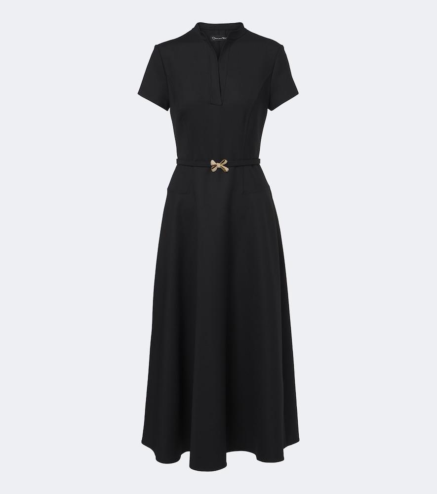 oscar de la renta belted embellished wool-blend midi dress