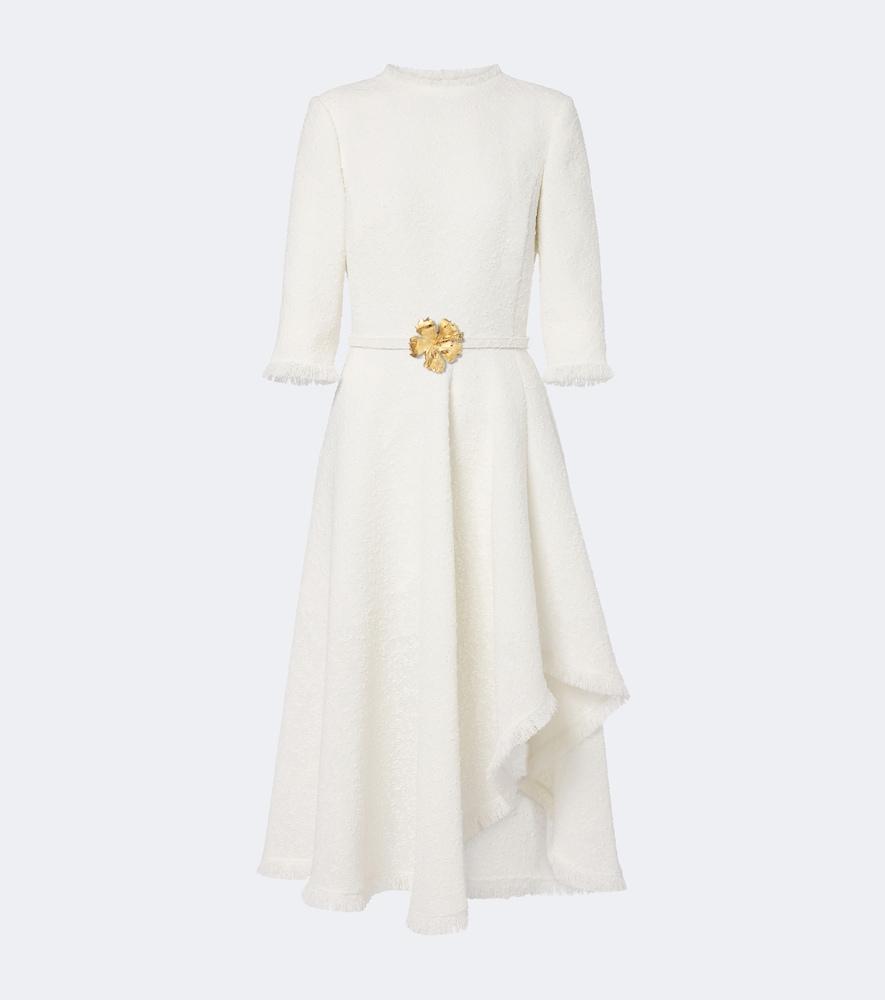 oscar de la renta belted fringed bouclé midi dress