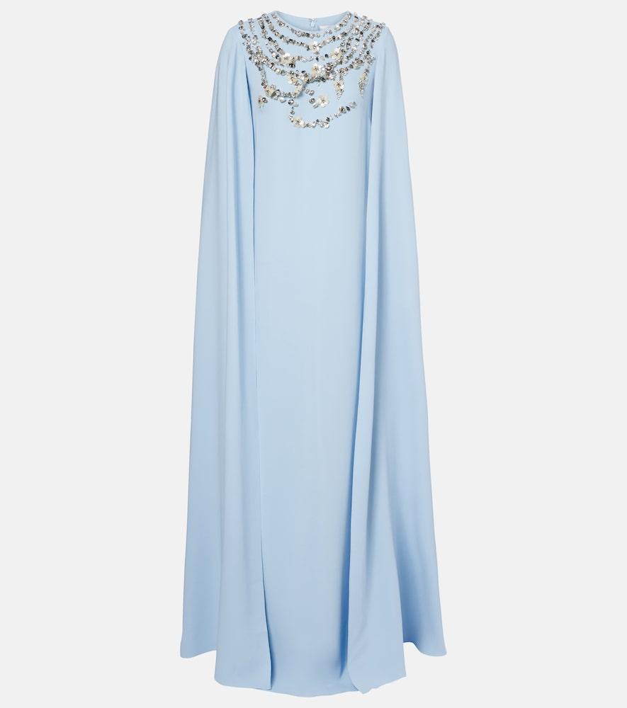 oscar de la renta caped embellished silk-blend gown