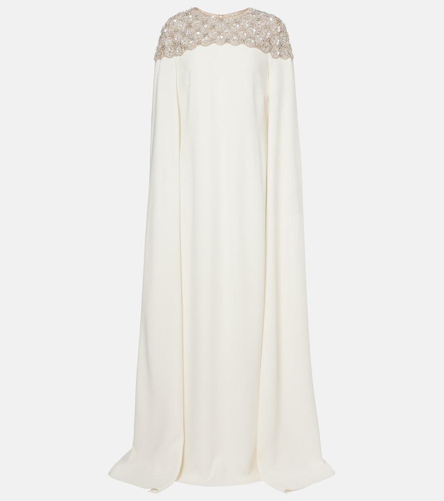 oscar de la renta caped embellished silk-blend gown