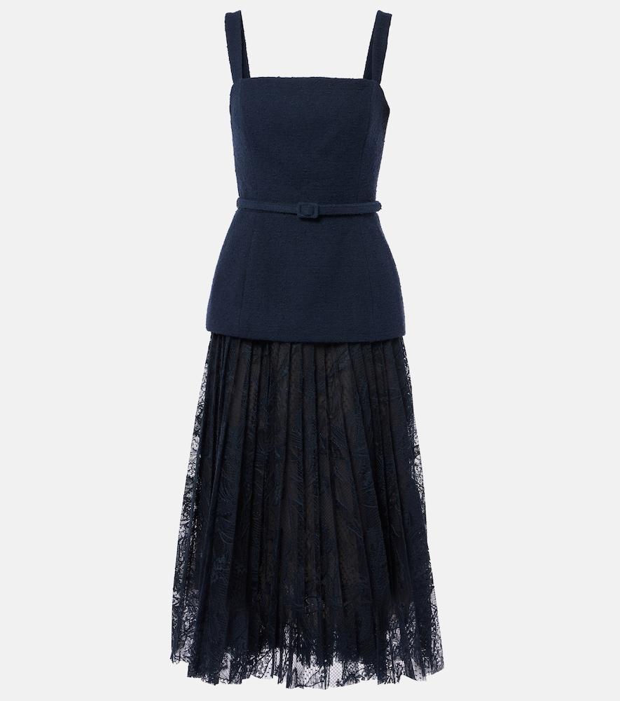 oscar de la renta cotton-blend tweed and guipure maxi dress