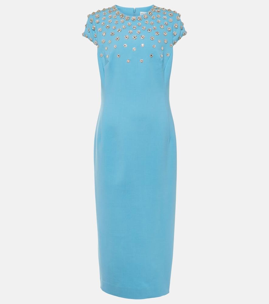 oscar de la renta crystal-embellished wool-blend midi dress