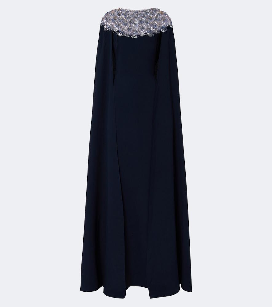 oscar de la renta embellished caped silk-blend gown