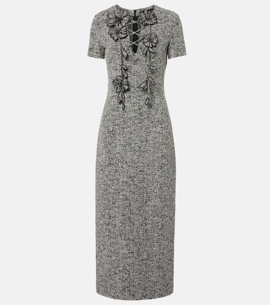 oscar de la renta floral-appliqué cotton-blend tweed midi dress