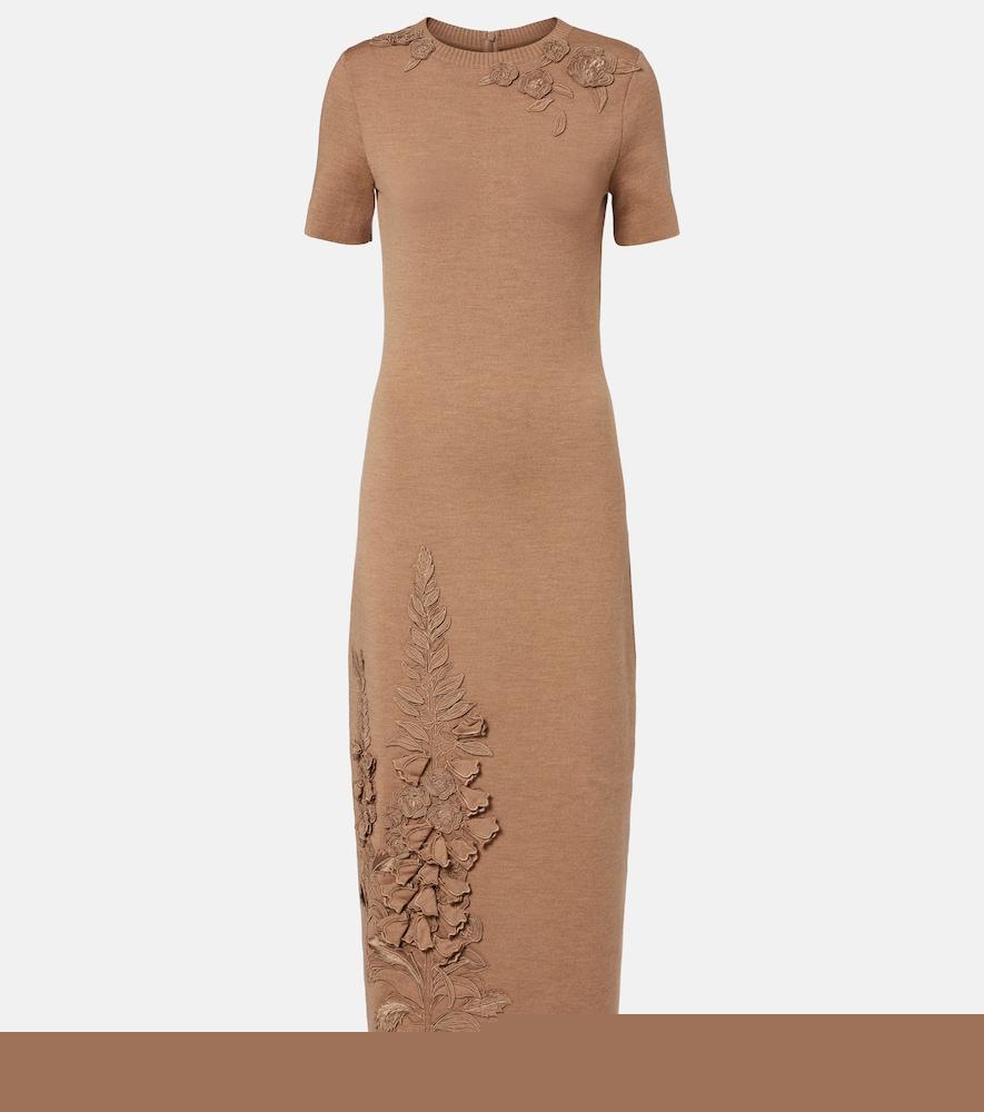 oscar de la renta foxgloves wool-blend midi dress