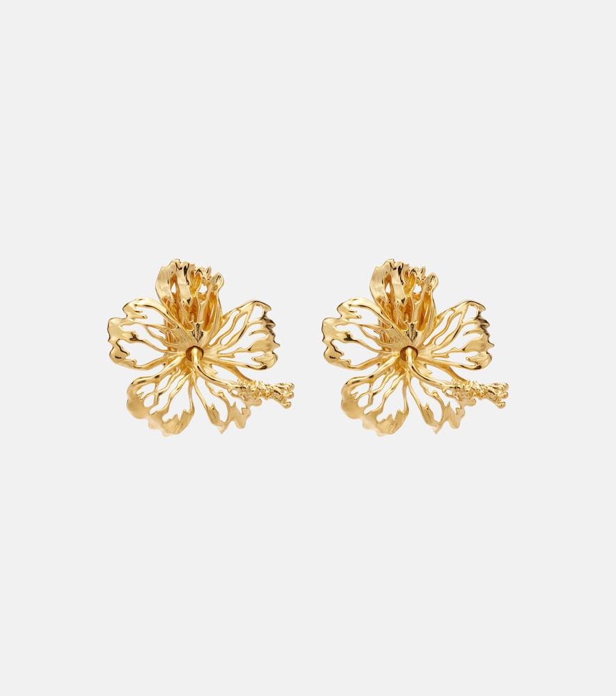 oscar de la renta hibiscus clip-on earrings