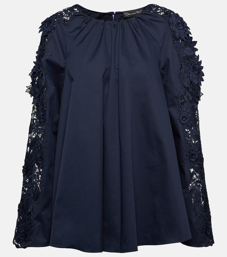 oscar de la renta lace-detail cotton blouse