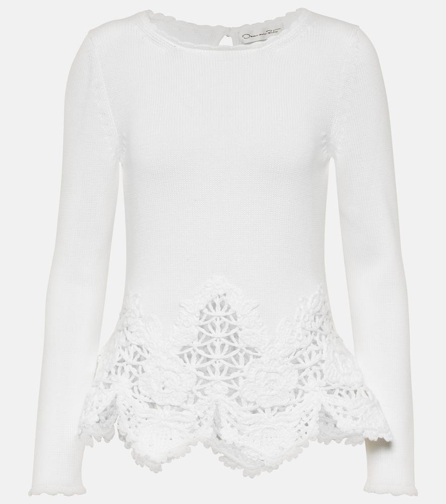 oscar de la renta lace-trimmed cotton sweater