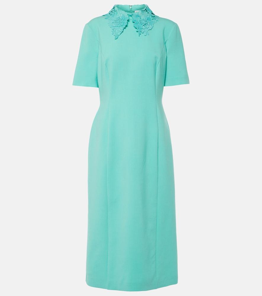oscar de la renta lace-trimmed wool-blend midi dress