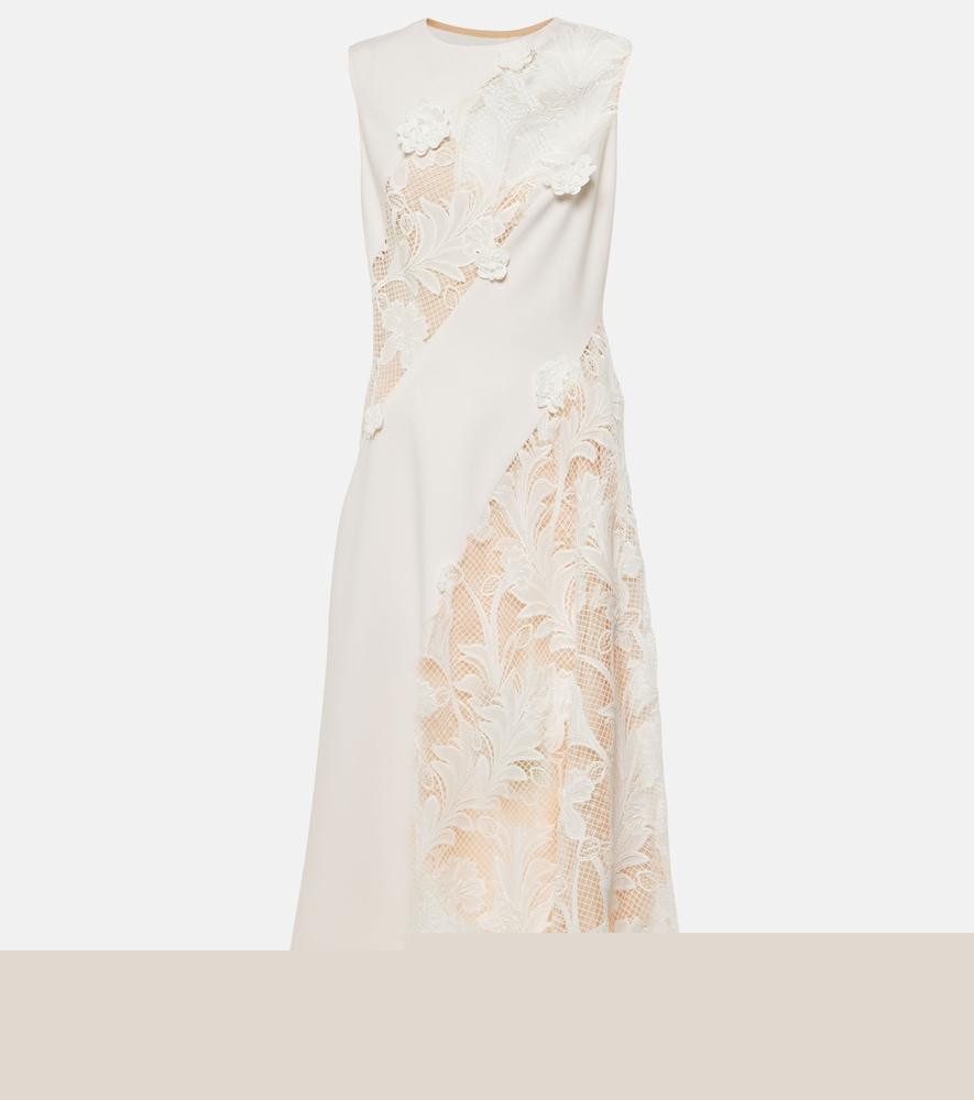 oscar de la renta lace-trimmed wool-blend midi dress