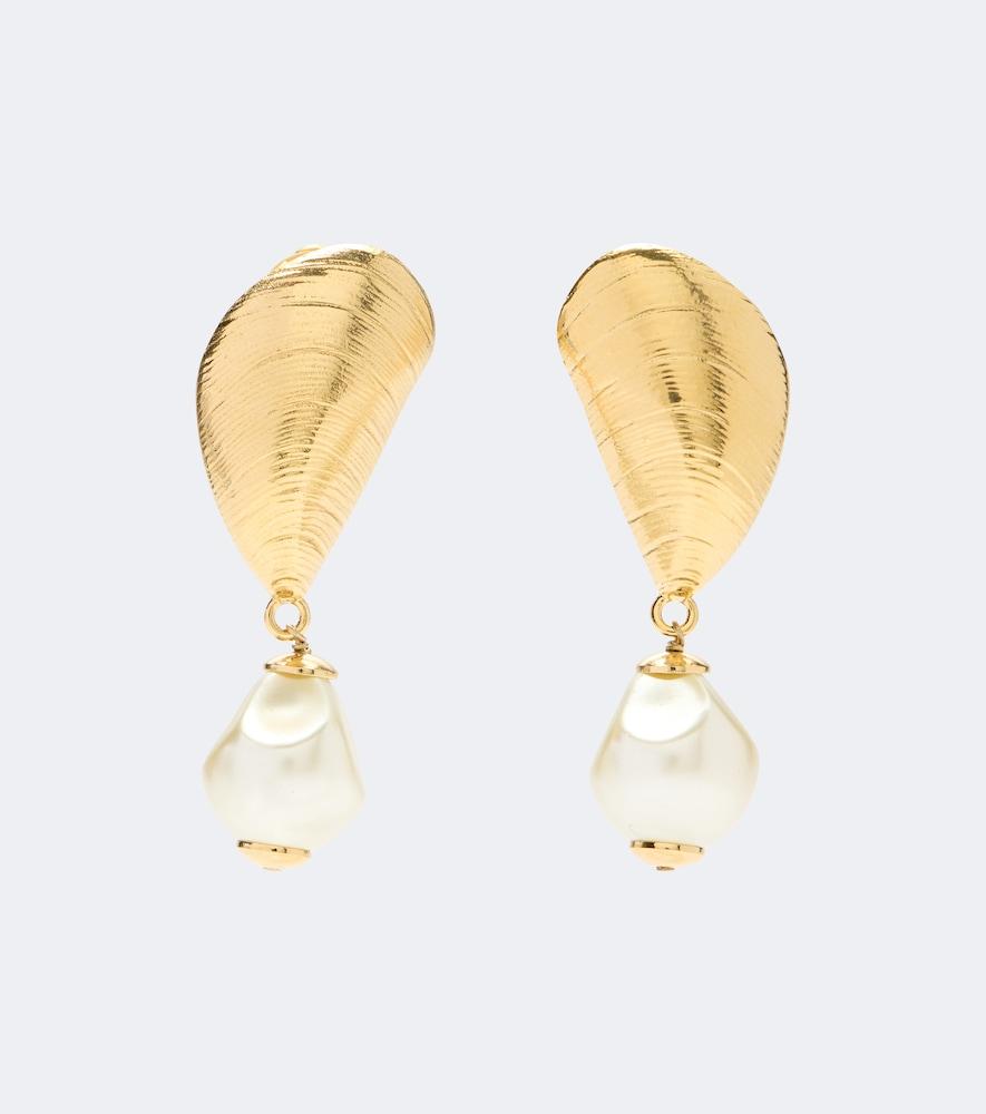 oscar de la renta mussel embellished clip-on drop earrings