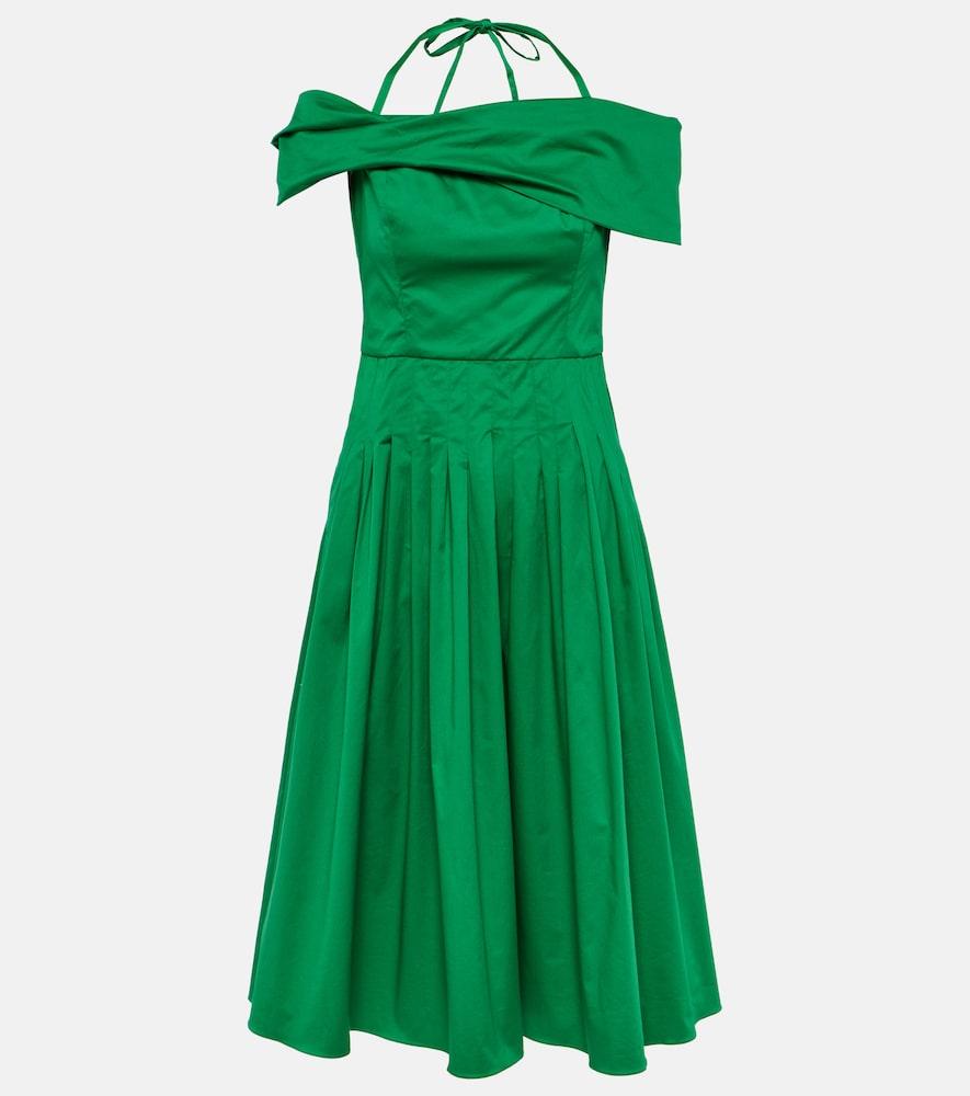 oscar de la renta off-shoulder silk midi dress