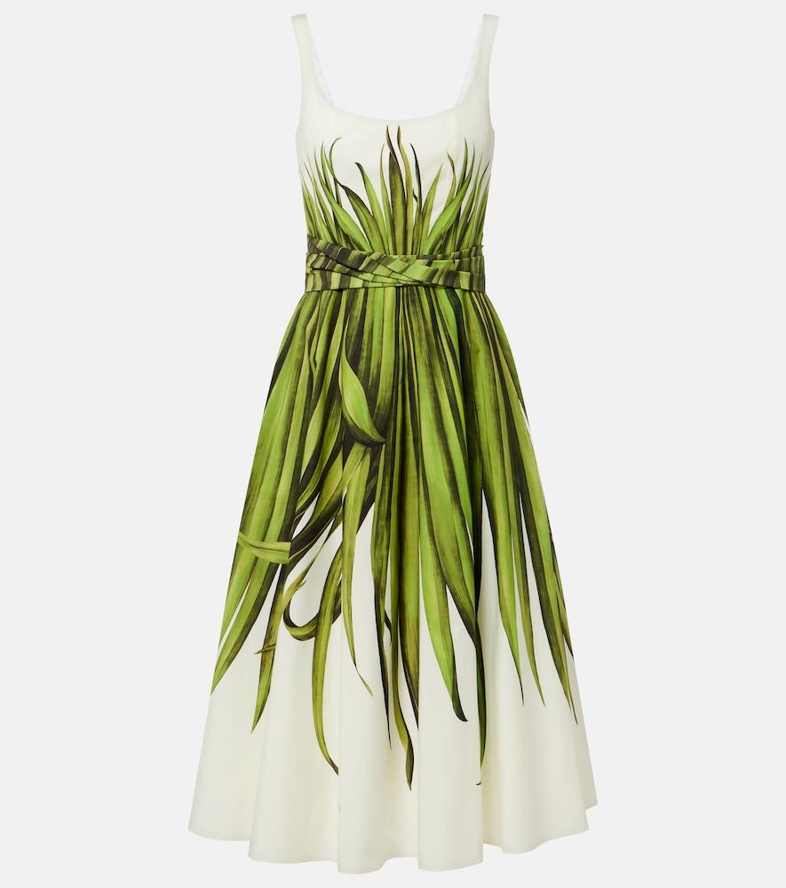 oscar de la renta printed cotton-blend poplin midi dress