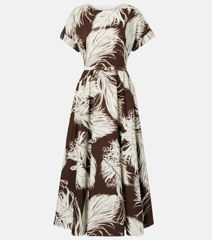 oscar de la renta printed cotton-blend poplin midi dress