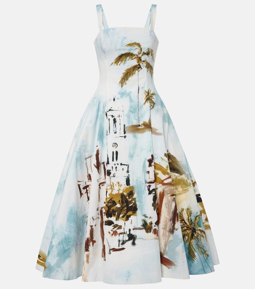oscar de la renta printed cotton-blend poplin midi dress