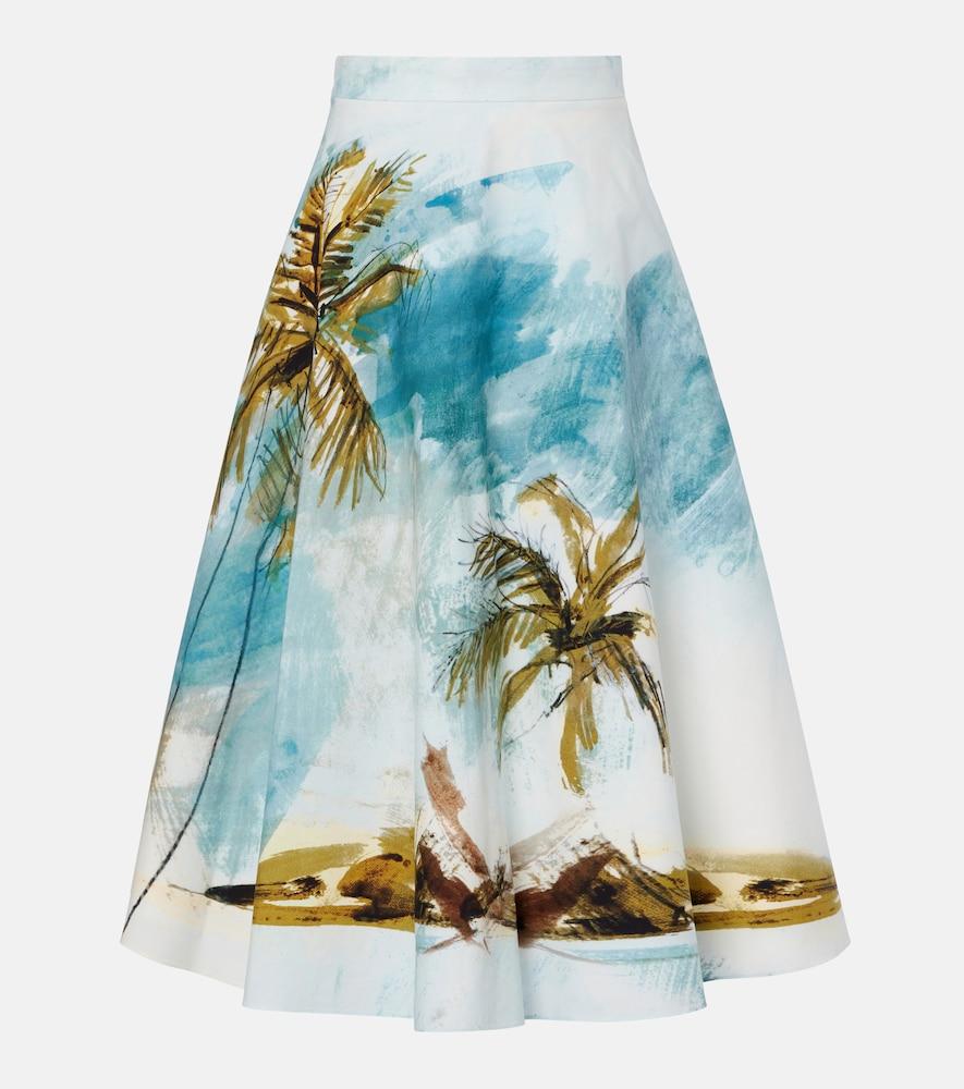 oscar de la renta printed cotton-blend poplin midi skirt