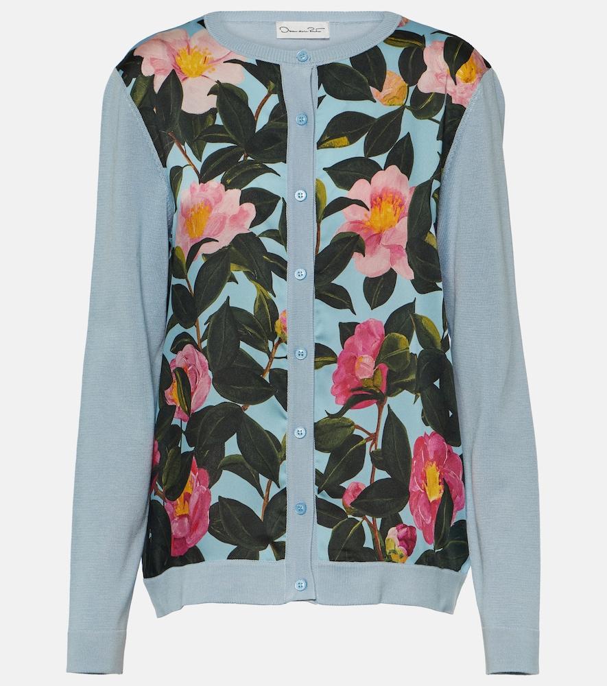 oscar de la renta printed silk-trimmed cardigan