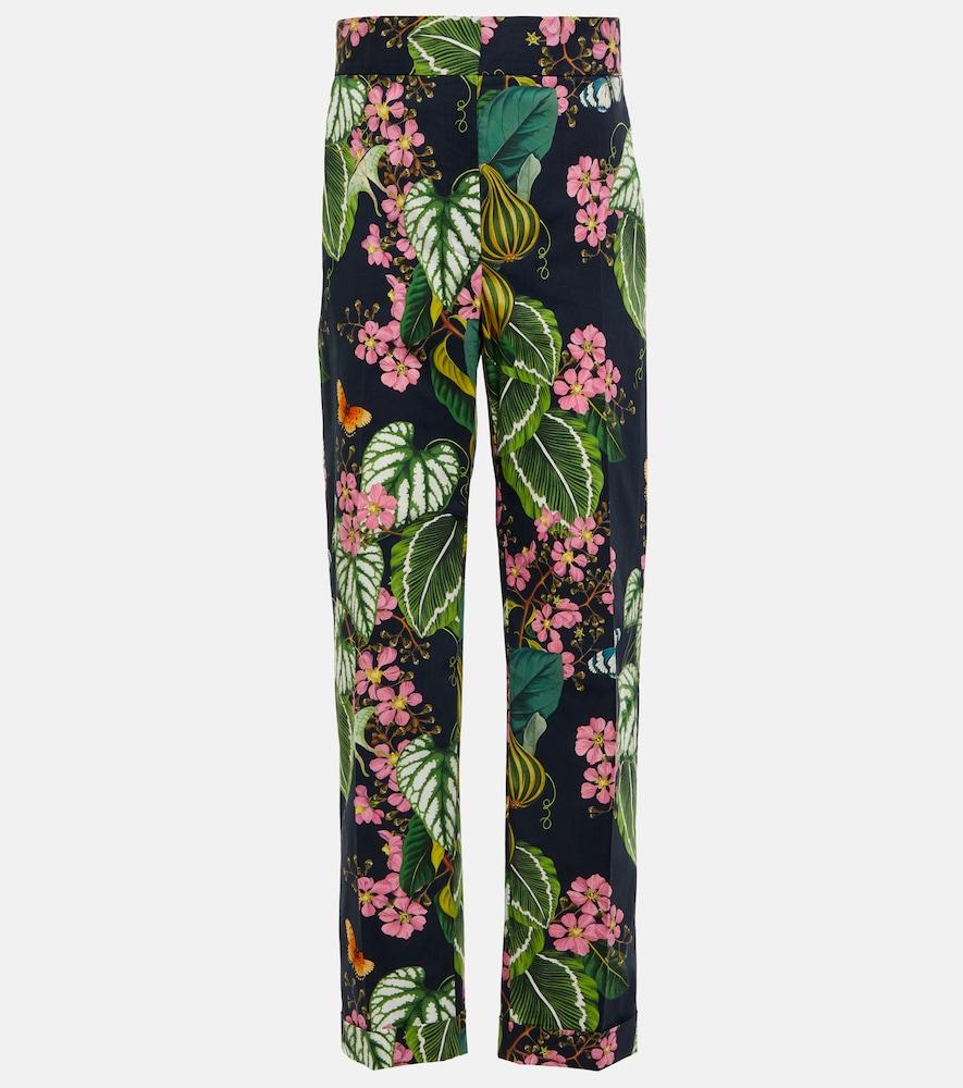 oscar de la renta printed straight cropped poplin pants
