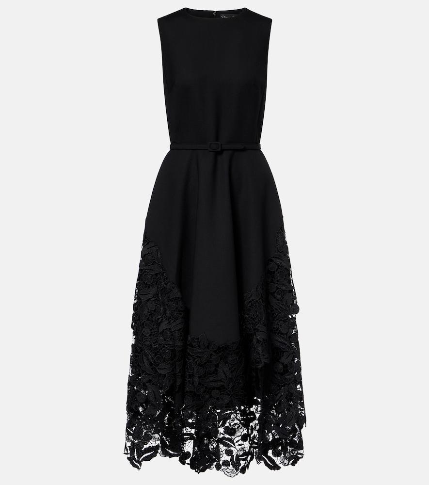 oscar de la renta wool-blend and lace cocktail dress