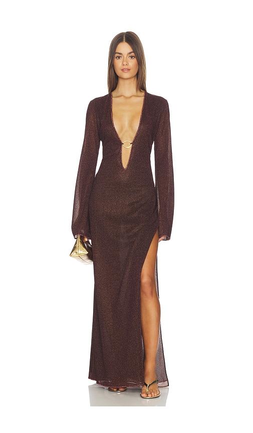 oseree lumiere o long caftan in chocolate. - size m (also in s)